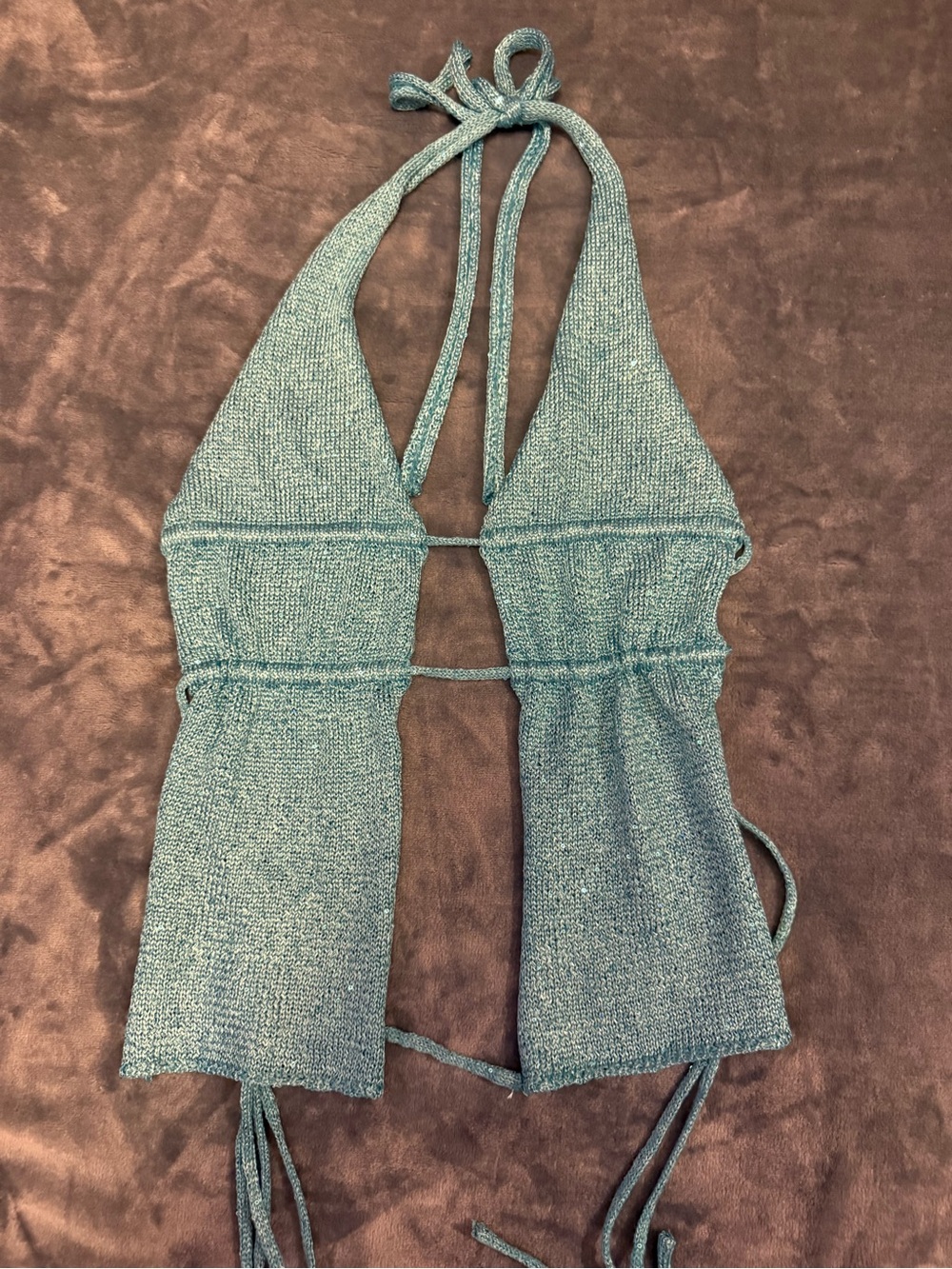 Edikted Teal Halter Knit Tie-Back Camisole